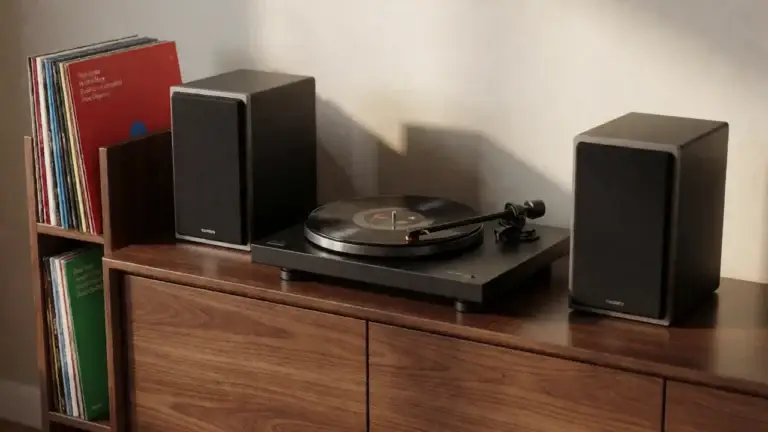 Matched turntable and speakers package sold together as a complete vinyl system